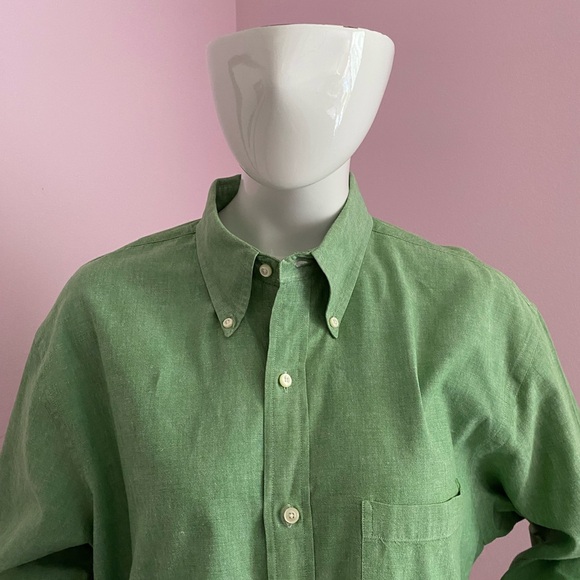 Vintage Lands' End Mens Shirt Button Down Long Sleeve LARGE 16-16.5 Green - Picture 3 of 6